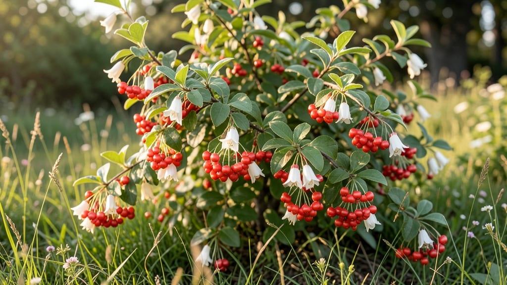 Coral Berry with White Flowers and Red Berries