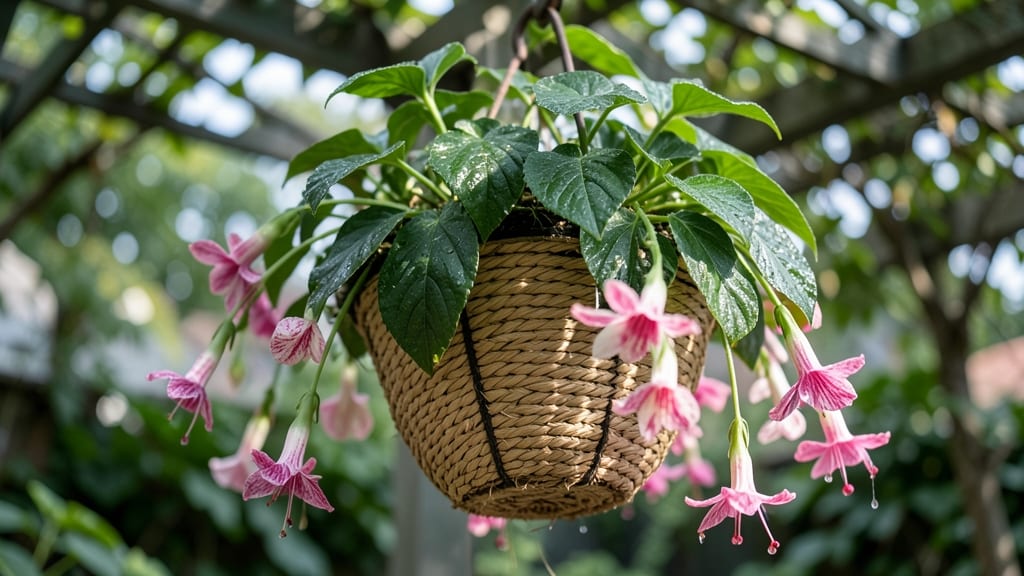 Fuchsia 'Giant Marble' in Hanging Baskets