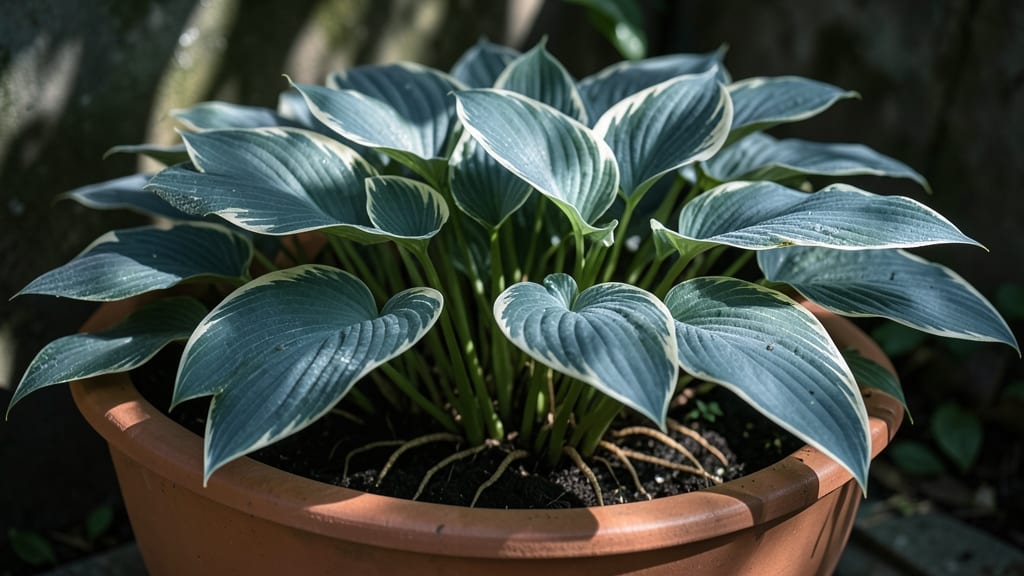 Hostas with Blue-Green Variegated Leaves
